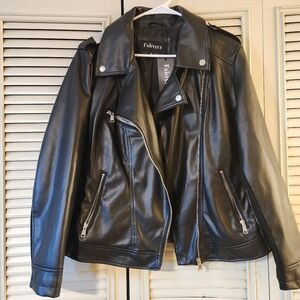 Black Women's Plus Size Faux Leather Jacket